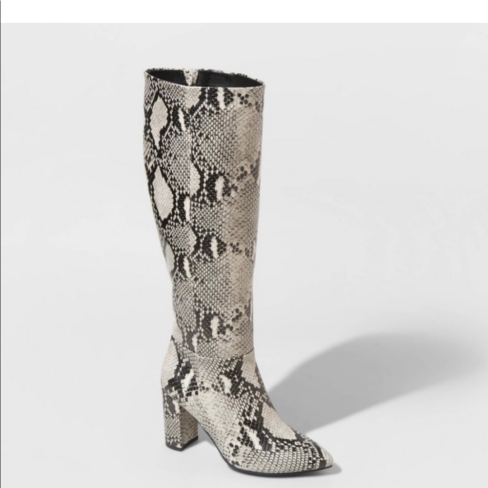 Snake Print Heeled Tall Boots